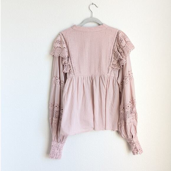 AllSaints Jen Oversized Lace Button Long Sleeve Cotton Frill Blouse Top, size 8 - Picture 3 of 8